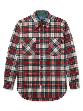 Vintage Pendleton 100% Wool Read Green Plaid Tartan long Sleeve Button Down M